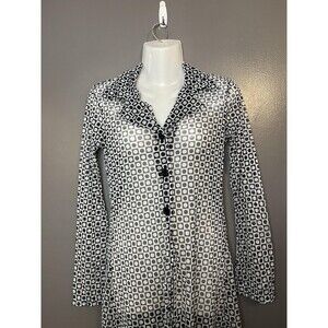 Mandee Dress Womens 4 Black White Geometric Mesh Sheer Collared Shirt Mini USA